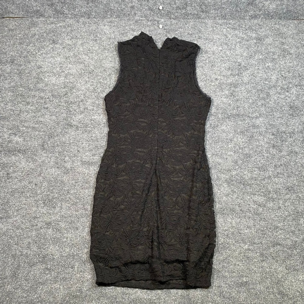 Soprano Womens Black Floral Lace Mock Neck Sleeveless Bodycon Mini Dress Large - Picture 2 of 9